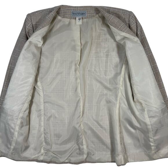 Vintage 90s Norton McNaughton Beige Houndstooth Blazer Women’s 12 Lined Jacket - Picture 5 of 8